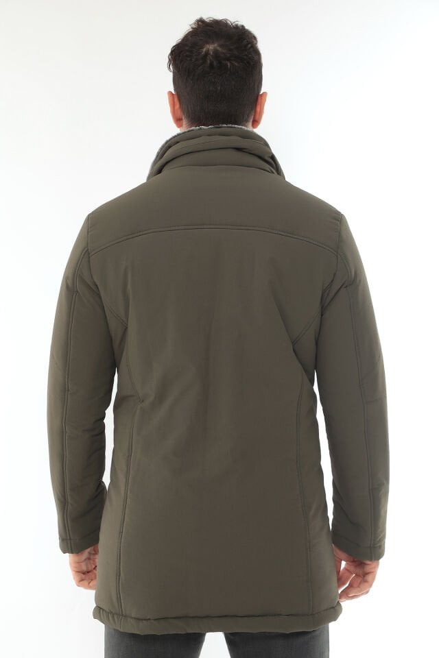 YAKA KÜRK ÇIKMALI LİKRALI ELYAF İŞLEMELİ UZUN KABAN