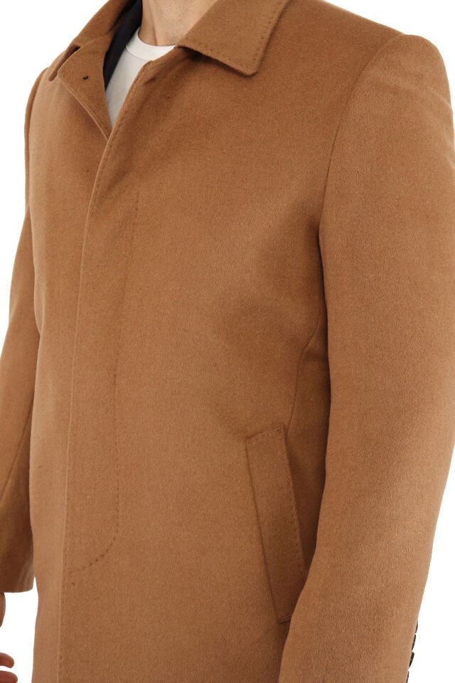 YÜN KARIŞIMLI KUMAŞ PALTO CAMEL(BEJ) - 48