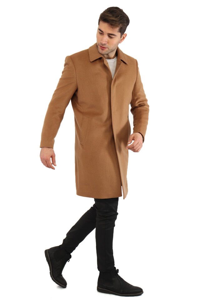 YÜN KARIŞIMLI KUMAŞ PALTO CAMEL(BEJ) - 48