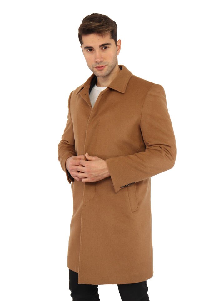 YÜN KARIŞIMLI KUMAŞ PALTO CAMEL(BEJ) - 48