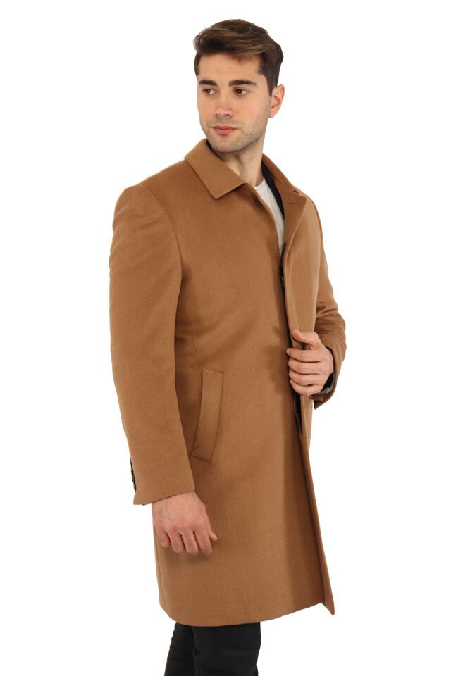 YÜN KARIŞIMLI KUMAŞ PALTO CAMEL(BEJ) - 48
