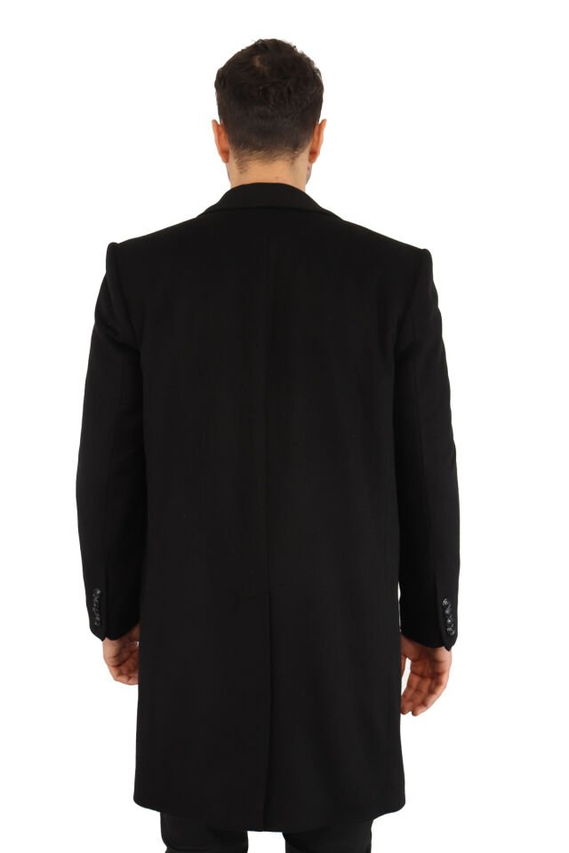 YÜN KARIŞIMLI KUMAŞ PALTO SİYAH - 48