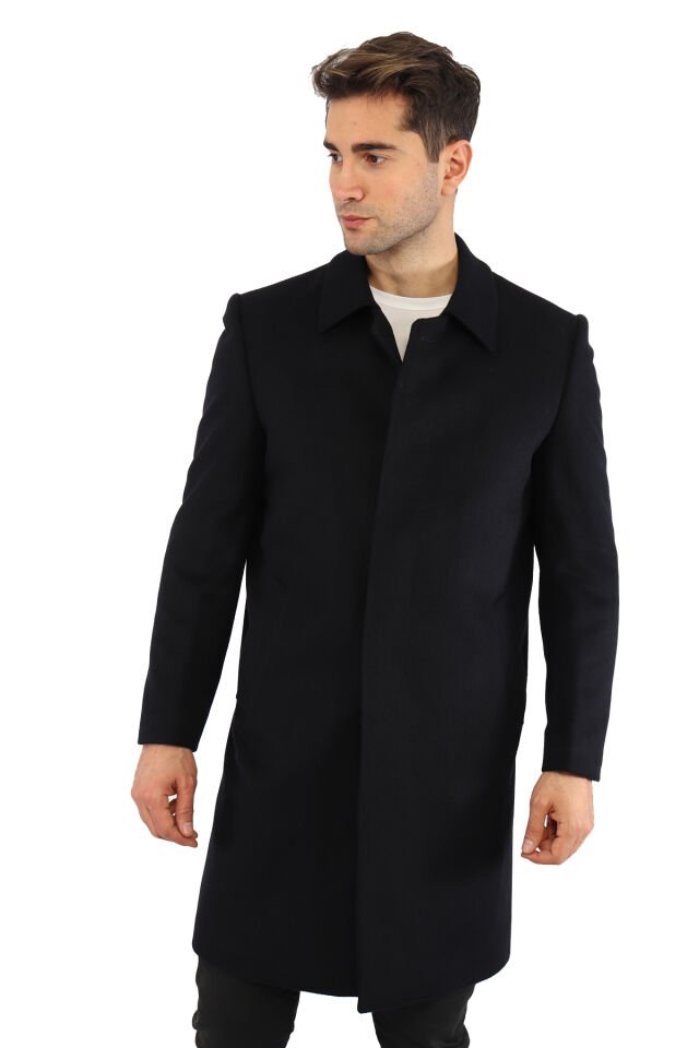 YÜN KARIŞIMLI KUMAŞ PALTO LACİVERT - 48