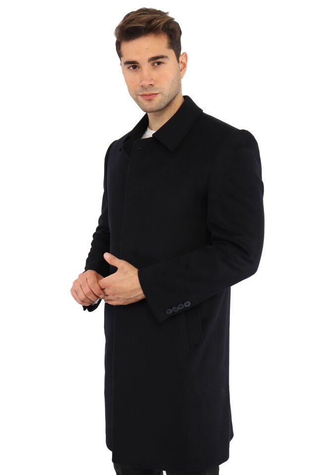 YÜN KARIŞIMLI KUMAŞ PALTO LACİVERT - 48