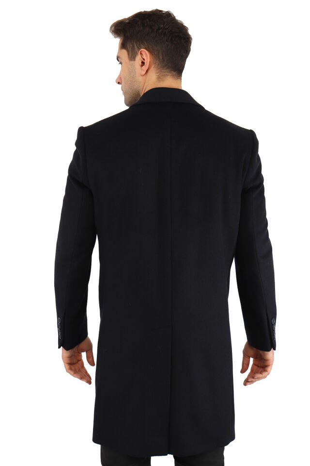 YÜN KARIŞIMLI KUMAŞ PALTO LACİVERT - 48